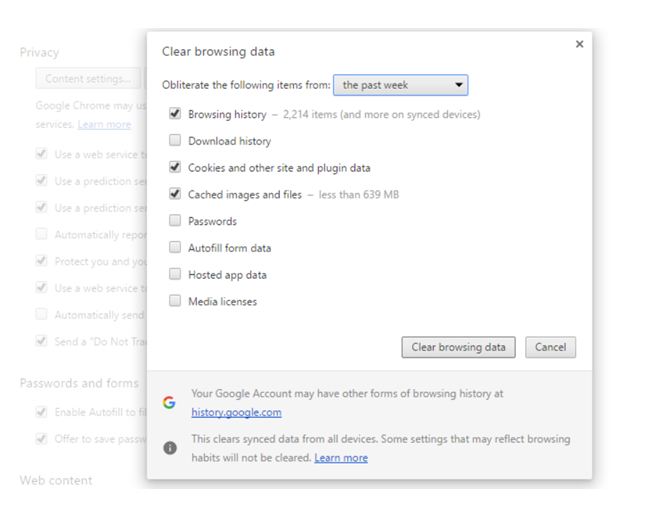 Chrome cache clearing