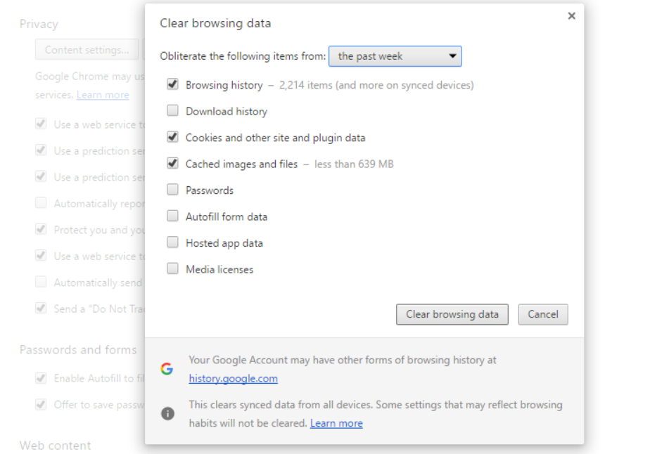 Chrome cache clearing