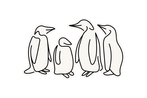 Illustration of 4 penguins in a close huddle